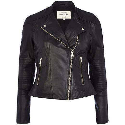 Black leather biker jacket river-island czarny kurtki