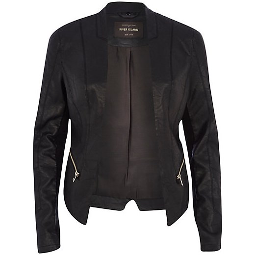 Black leather-look fitted jacket river-island czarny kurtki