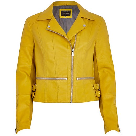 Dark yellow zip waist biker jacket river-island zolty kurtki