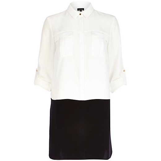 White two-tone colour block shirt dress river-island czarny t-shirty