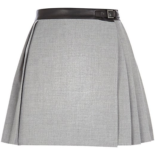 Grey pleated buckle skirt river-island szary spódnica