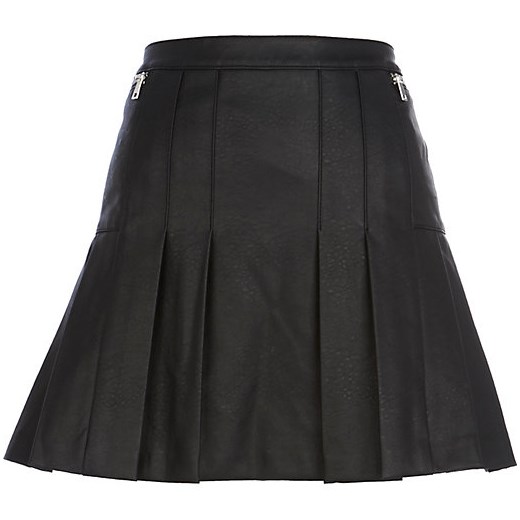 Black leather-look pleated skirt river-island czarny skórzane
