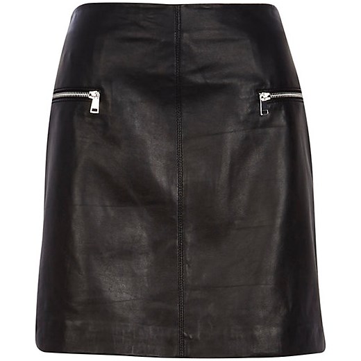 Black leather zip mini skirt river-island szary mini
