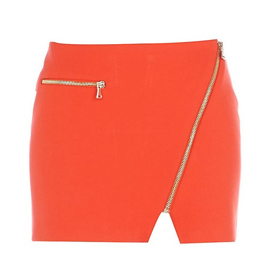 Orange asymmetric zip mini skirt river-island pomaranczowy mini