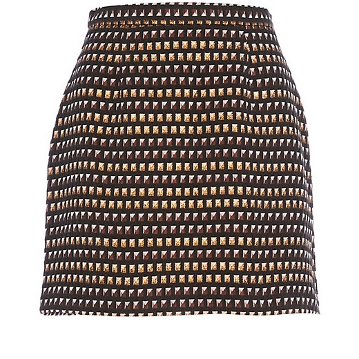 Bronze stud pattern mini skirt river-island szary mini