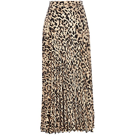 Beige leopard print maxi skirt river-island brazowy maxi