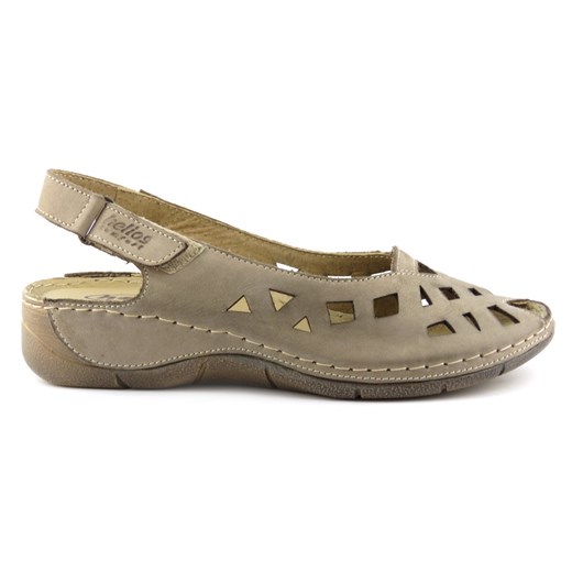 Skórzane sandały damskie z wycięciami - HELIOS Komfort 4027, beżowe ze sklepu ulubioneobuwie w kategorii Sandały damskie - zdjęcie 136656368