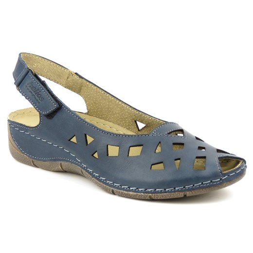 Skórzane sandały damskie z wycięciami - HELIOS Komfort 4027, granatowe ze sklepu ulubioneobuwie w kategorii Sandały damskie - zdjęcie 136656399