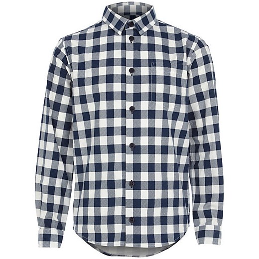 Boys navy check shirt river-island niebieski t-shirty