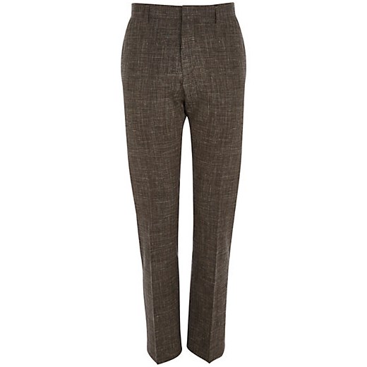 Brown crosshatch slim suit trousers river-island szary slim