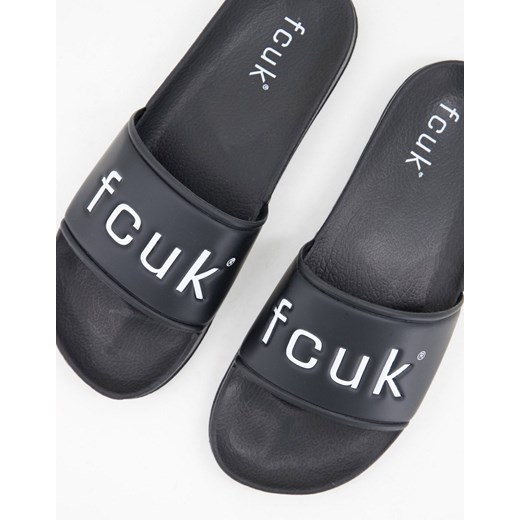 French Connection – Biało-czarne klapki z logo FCUK-Black 45 okazyjna cena Asos Poland