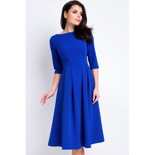 Elegancka sukienka rozkloszowana midi z kontrafałdami niebieska 42 Sukienki.shop okazyjna cena