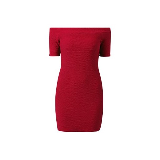 Red Jacquard Jersey Bardot Neck Bodycon Mini Dress  newlook czerwony mini