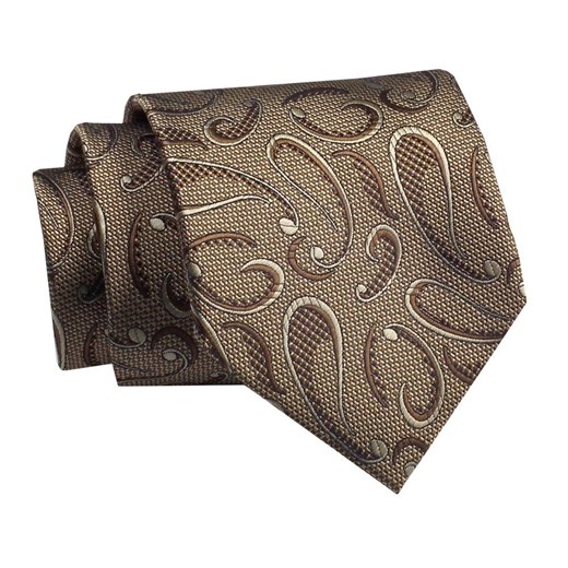 Krawat Klasyczny, Brązowo-Beżowy w Paisley Męski, Szeroki 8 cm, Elegancki Chattier JegoSzafa.pl