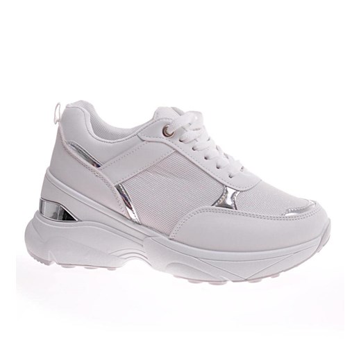 Wiązane białe sneakersy na koturnie /D5-3 11417 W498/ ze sklepu Pantofelek24.pl w kategorii Buty sportowe damskie - zdjęcie 136949577