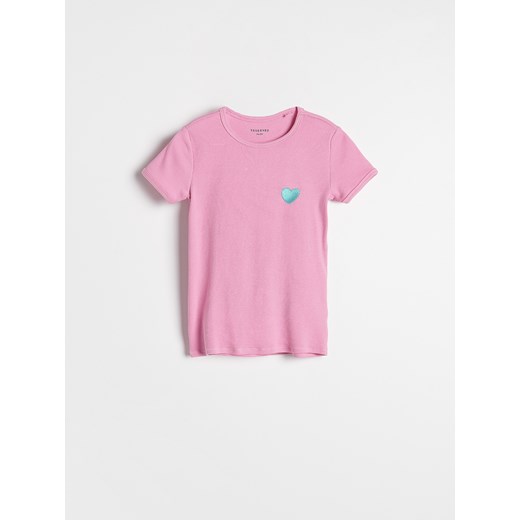 Reserved - Bawełniany t-shirt z haftem - Różowy Reserved 122 Reserved
