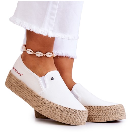 Damskie Espadryle Na Platformie Cross Jeans JJ2R4013C Białe Cross Jeans 38 promocyjna cena ButyModne.pl
