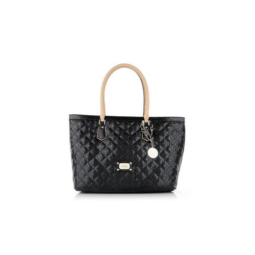 Guess torebka shopper Juliet Medium Classic Tote czarna royal-point bialy błyszczący