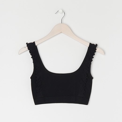 Sinsay - Crop top z falbanami - Czarny Sinsay XS Sinsay
