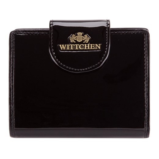 Damski portfel ze skóry lakierowany z ozdobną napą czarny ze sklepu WITTCHEN w kategorii Portfele damskie - zdjęcie 137073457