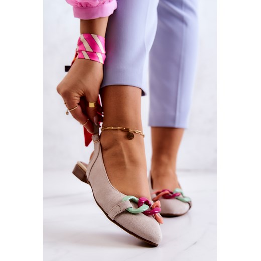Baleriny Zamsz Łańcuch Jasnobeżowe Lewski Shoes 3125 Lewski Shoes 41 ZAZOO