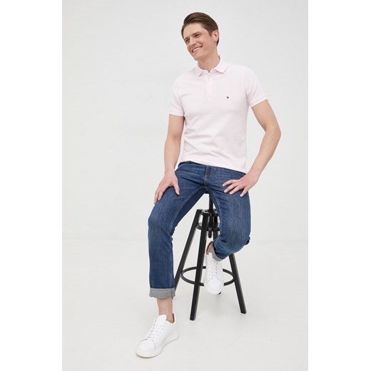 Tommy Hilfiger polo bawełniane kolor różowy gładki MW0MW17771 ze sklepu ANSWEAR.com w kategorii T-shirty męskie - zdjęcie 137129629