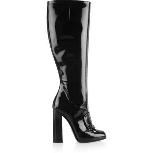 Horsebit-detailed patent-leather knee boots