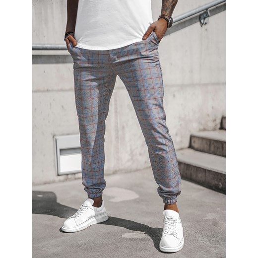 SPODNIE MĘSKIE CHINO JOGGERY W KRATĘ SZARE OZONEE DJ/2289/22Z Ozonee 36 wyprzedaż ozonee.pl