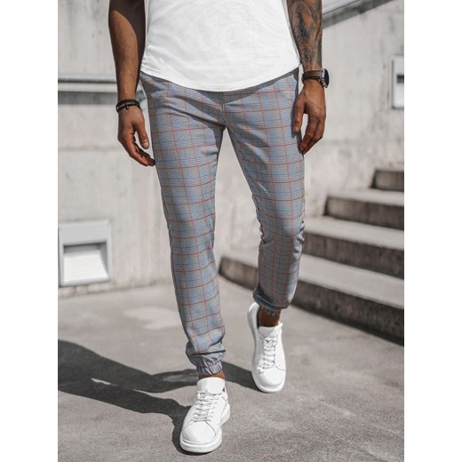 SPODNIE MĘSKIE CHINO JOGGERY W KRATĘ SZARE OZONEE DJ/2289/22Z Ozonee 32 okazyjna cena ozonee.pl