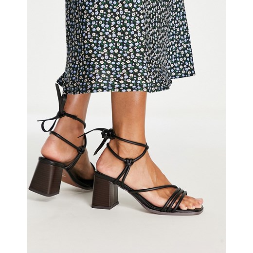 ASOS DESIGN – Hollow – Czarne wiązane sandały z pasków na średnim obcasie-Black 40 Asos Poland