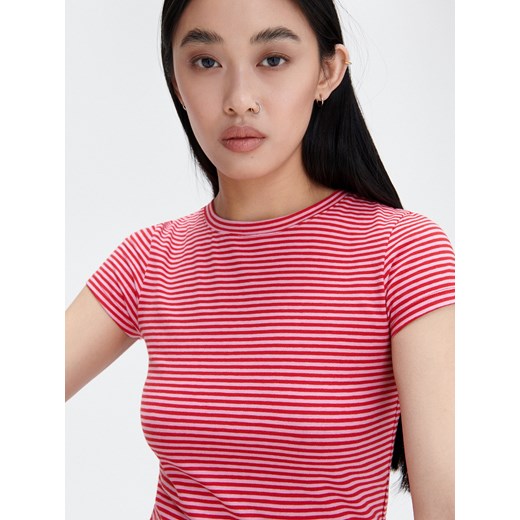 Cropp - Koszulka crop top w paski - Różowy Cropp S Cropp