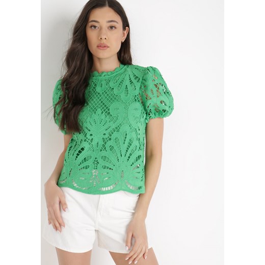 Zielona Bluzka z Koronki Perrates ze sklepu Born2be Odzież w kategorii Bluzki damskie - zdjęcie 137219866