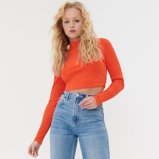 Sinsay - Crop top w prążki - Pomarańczowy Sinsay XS okazja Sinsay