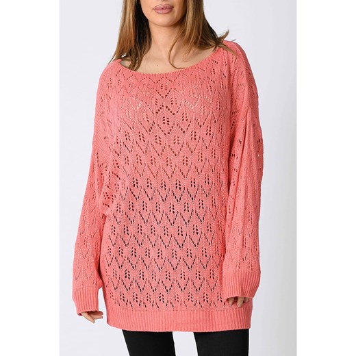 Sweter damski Plus Size Company różowy z okrągłym dekoltem 