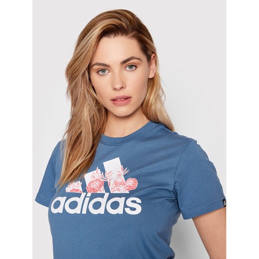 adidas T-Shirt Superher Floral Graphic Logo HE4926 Niebieski Regular Fit XS MODIVO