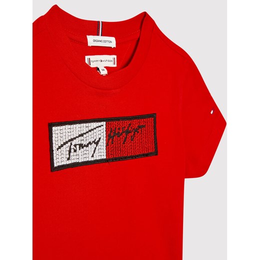 Tommy Hilfiger T-Shirt Sequins Flag KG0KG06166 M Czerwony Regular Fit Tommy Hilfiger 3Y okazyjna cena MODIVO