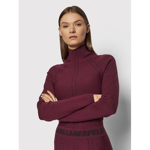 KARL LAGERFELD Sukienka dzianinowa Contrast Stitch 216W2031 Bordowy Slim Fit Karl Lagerfeld XL promocja MODIVO