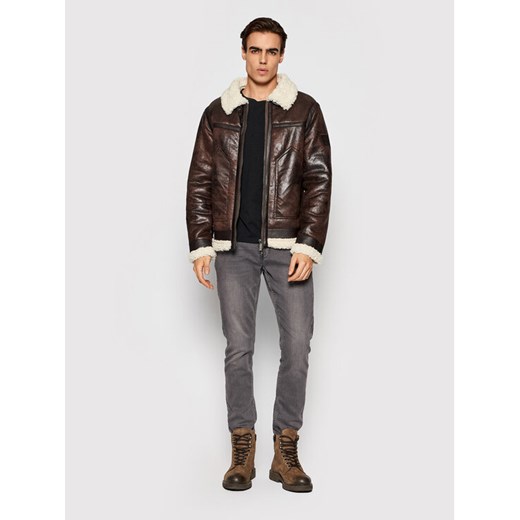 Guess Kurtka z imitacji skóry M1BL28 WE710 Brązowy Regular Fit Guess M wyprzedaż MODIVO