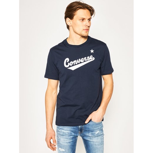 Converse T-Shirt Center Front Logo 10018235-A08 Granatowy Regular Fit Converse S okazyjna cena MODIVO