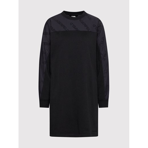 KARL LAGERFELD Sukienka dzianinowa Logo Poplin Sleeve 215W1351 Czarny Regular Karl Lagerfeld L okazja MODIVO