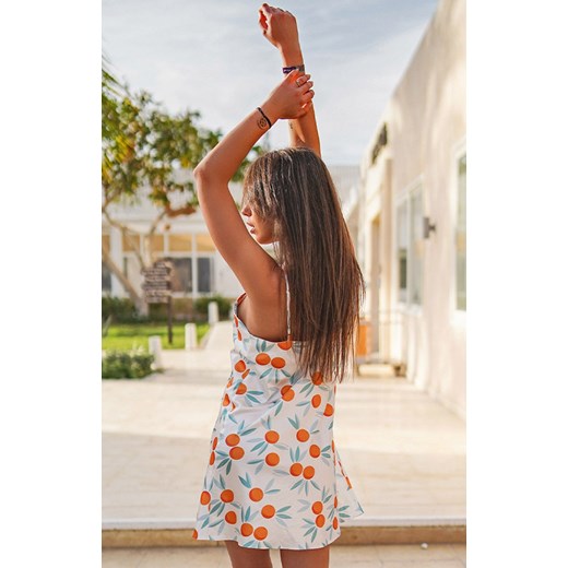 Satynowa koszula nocna damska w pomarańcze DK-HK 19, Kolor biały-wzór, Rozmiar XS, DKaren ze sklepu Intymna w kategorii Koszule nocne - zdjęcie 137654277