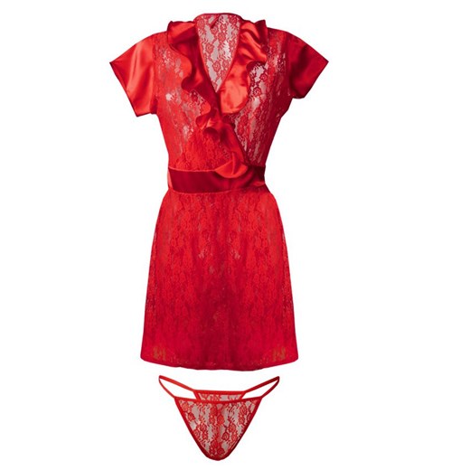 Mia podomka + stringi z koronki, Kolor czerwony, Rozmiar XS, DKaren ze sklepu Intymna w kategorii Bielizna nocna - zdjęcie 137654746