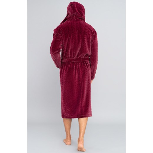 Ciepły szlafrok męski z kapturem długi rękaw bordowy Zygmunt, Kolor bordowy, Rozmiar M, Italian Fashion ze sklepu Intymna w kategorii Szlafroki męskie - zdjęcie 137658877