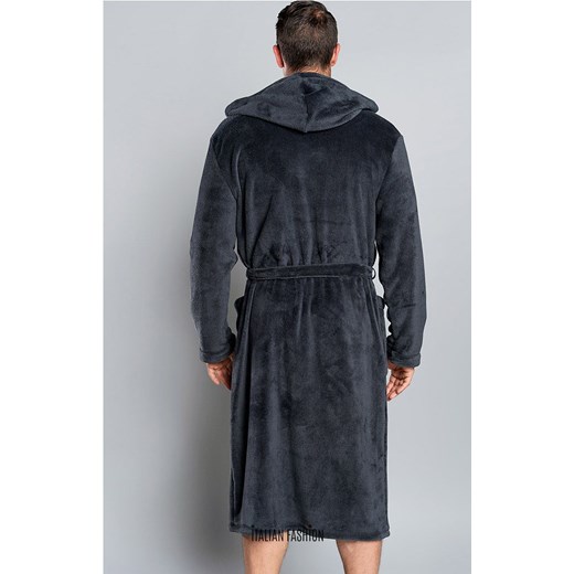 Szlafrok męski z kapturem dł. rękaw Mimas, Kolor grafitowy, Rozmiar L, Italian Fashion ze sklepu Intymna w kategorii Szlafroki męskie - zdjęcie 137659306