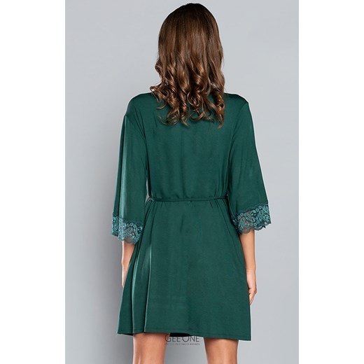 Krótki szlafrok damski rękaw 3/4 zielony Samaria, Kolor zielony, Rozmiar S, Gee One ze sklepu Intymna w kategorii Szlafroki damskie - zdjęcie 137659397