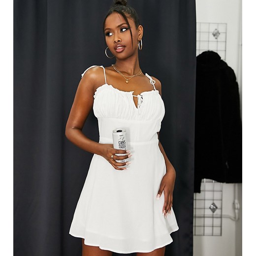 ASYOU – Biała sukienka mini na ramiączkach z marszczeniem na biuście-Biały Asyou 38 Asos Poland