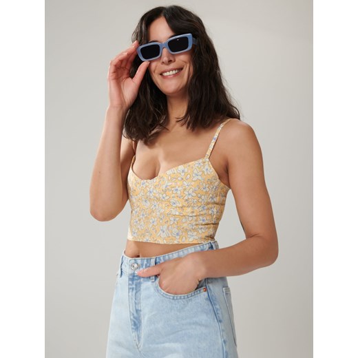 Sinsay - Crop top w kwiaty - Wielobarwny Sinsay XL Sinsay