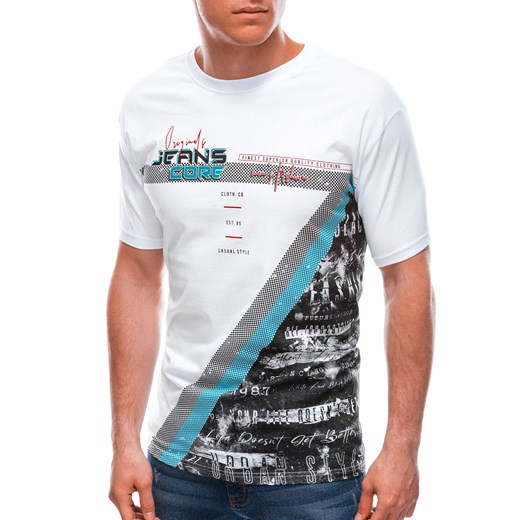 T-shirt męski z nadrukiem 1665S - biały Edoti.com XL Edoti.com