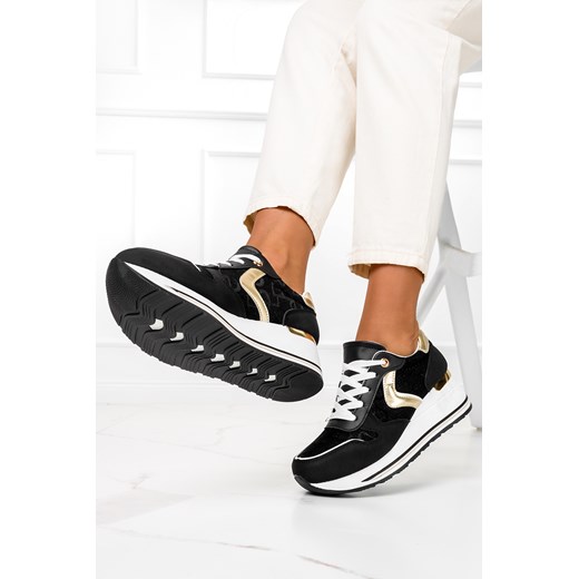 Czarne sneakersy na koturnie buty sportowe sznurowane Casu BK220 Casu 36 wyprzedaż Casu.pl