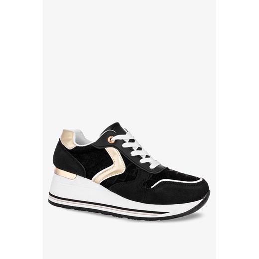 Czarne sneakersy na koturnie buty sportowe sznurowane Casu BK220 Casu 37 Casu.pl okazja